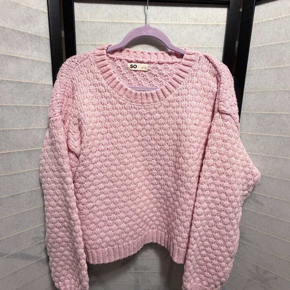 SO Pink‎ Textured Knit Sweater Large Cozy Soft Pullover Pre-Owned Excellent